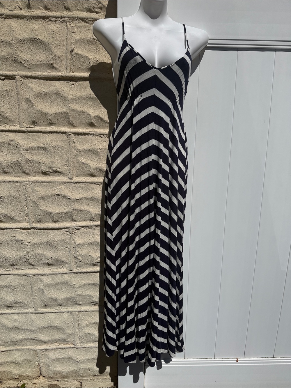 Striped Navy and White Maxi Slip Dress with Adjustable Straps